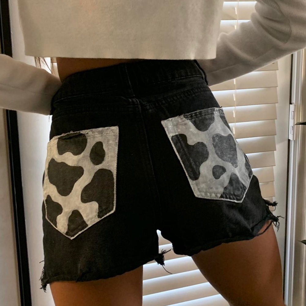 Cow Print Pocket Custom Jean Shorts